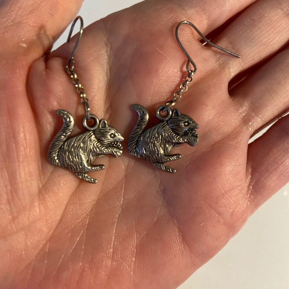 Squirrel Earrings Very Cute Silver